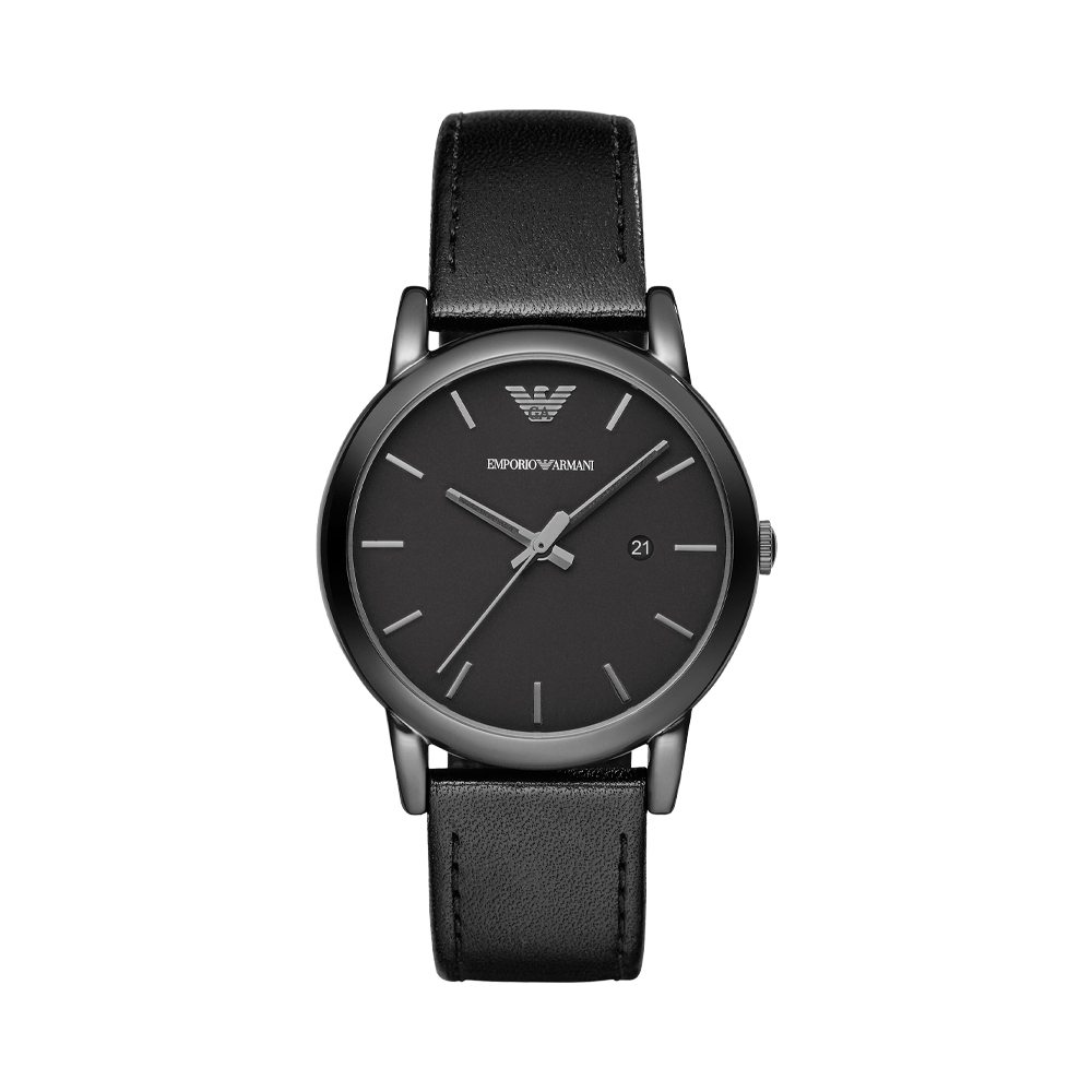 Emporio Armani Men's Three-Hand Date Black Leather Watch