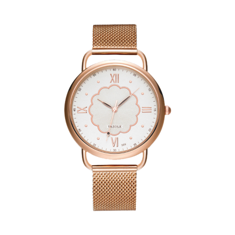 Yazole Ladies Watch - Rose Gold White Dial Mesh Strap 1000x1000
