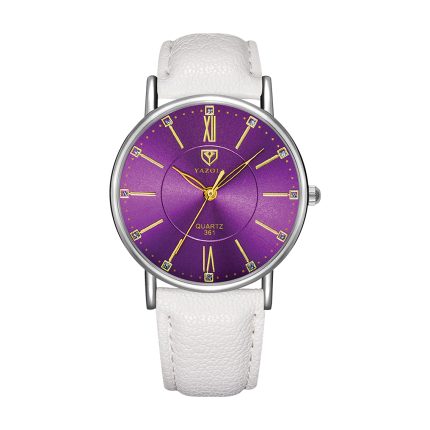Yazole Ladies Watch -White Strap with Purple Dial