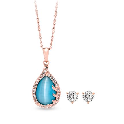 Pica LéLa Australia "Coral" 18K Rose Gold Plated Necklace with Cat’s Eye Center Stone