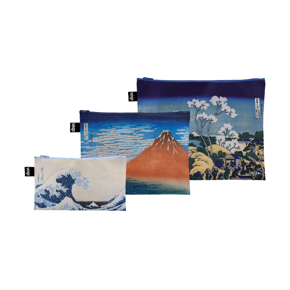 LOQI Recycled Katsushika Hokusai Zip Pockets (Set of 3)